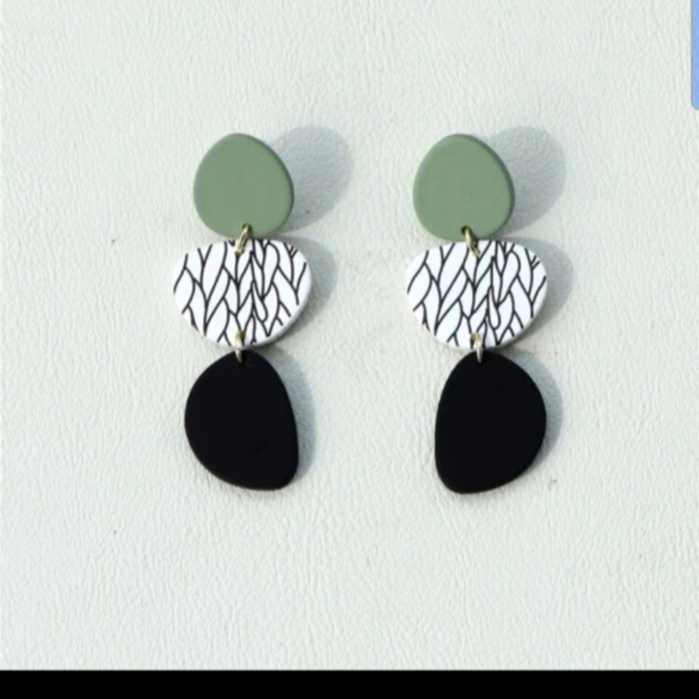 Black and White Leaf Earrings